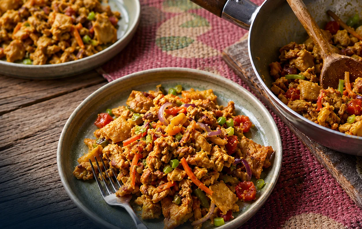 Kottu roti tossed with vegetables, egg and spices